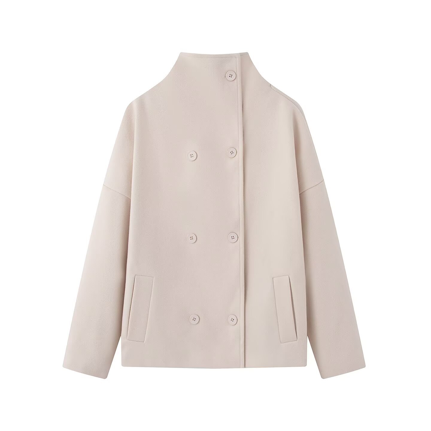 Women's Stand Collar Double-Breasted Blazer Jacket