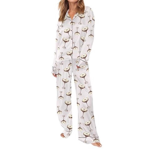 Women's Cuban Collar Print Long Sleeve Shirt Set