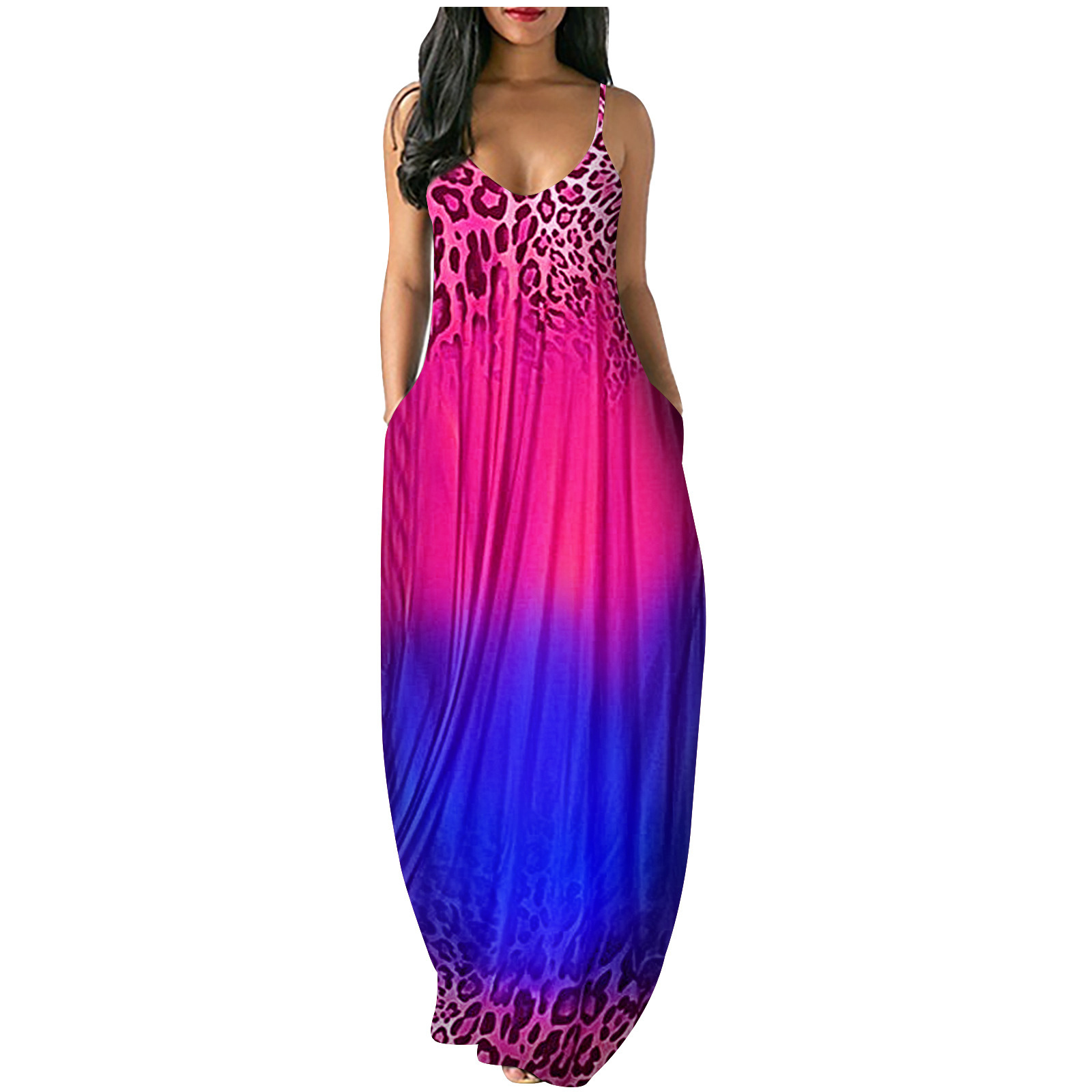 Gradient Print Sleeveless A-Line Maxi Dress