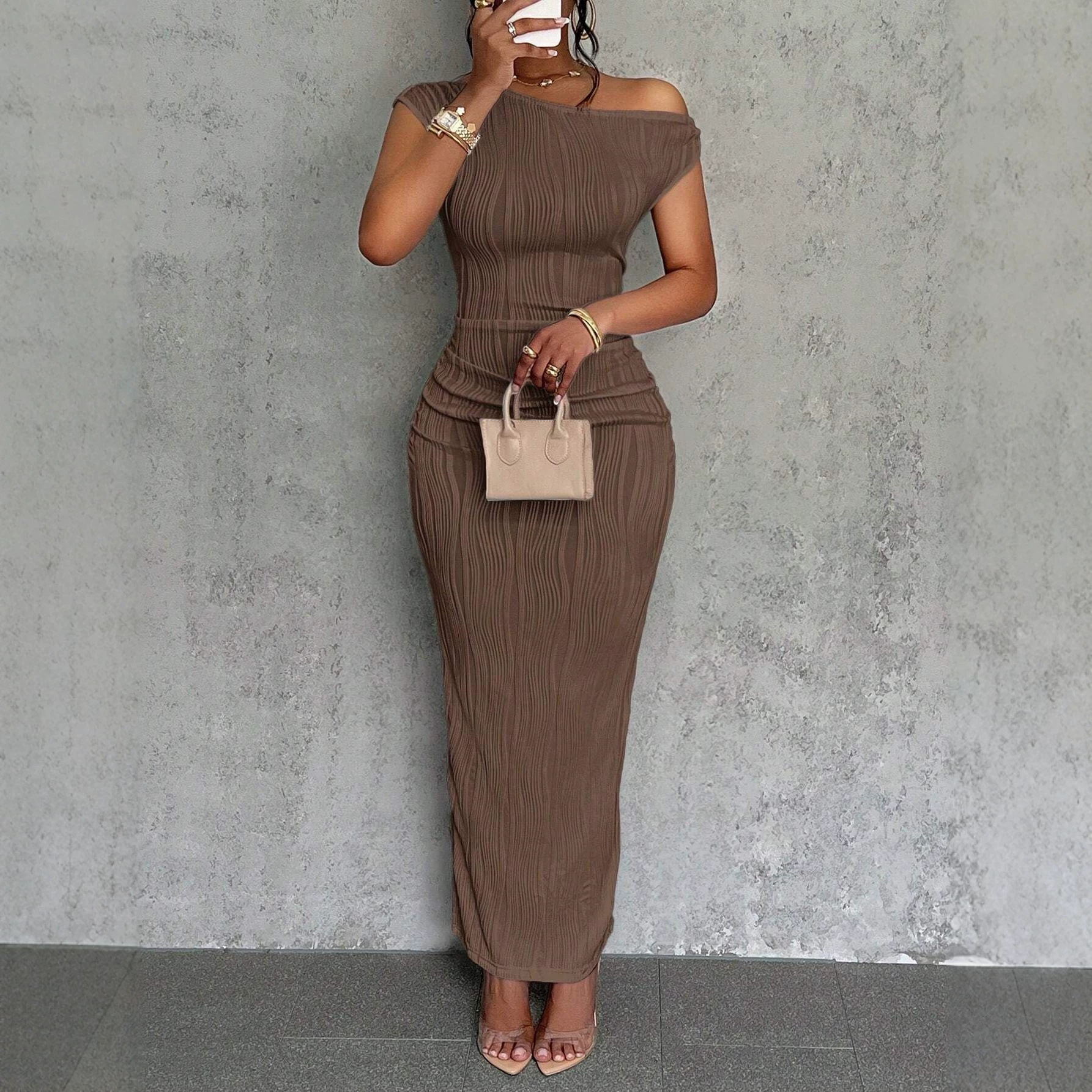 Cute Water Ripple One-Shoulder Dress