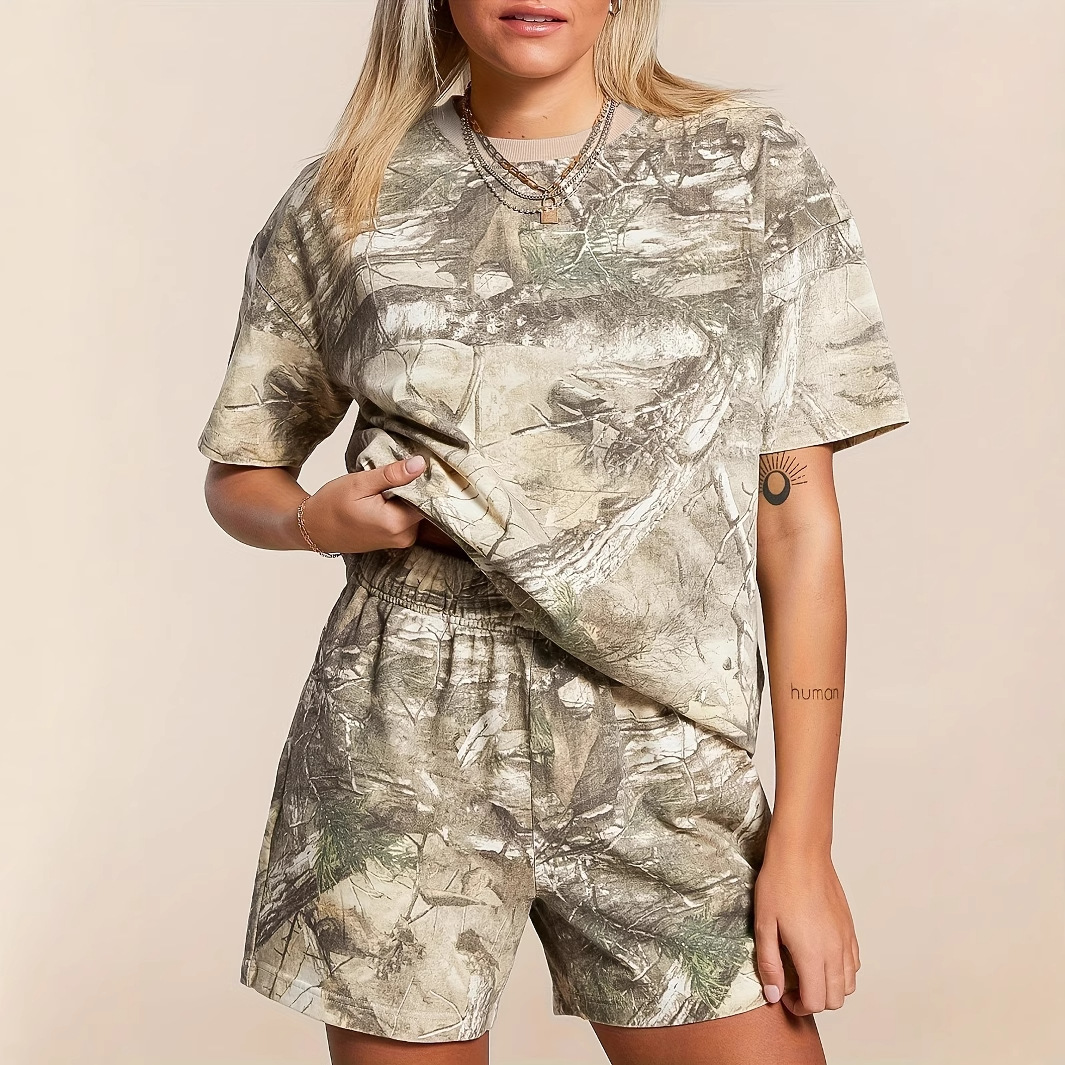 Camouflage Two-Piece Shorts Set for Women – Casual Streetwear