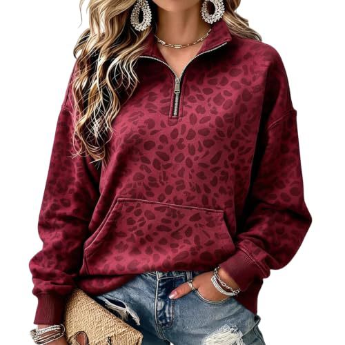 Leopard Polka Dot Print Half-Zip Stand Collar Hoodie