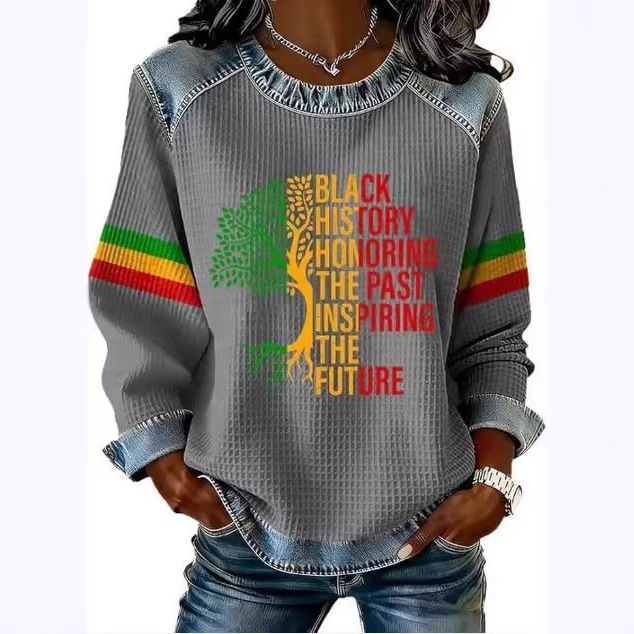 Women's Letter Tree Print Crewneck Sweatshirt