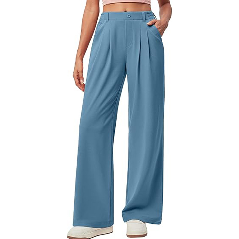 High-Waist Wide-Leg Drapey Casual Pants for Women