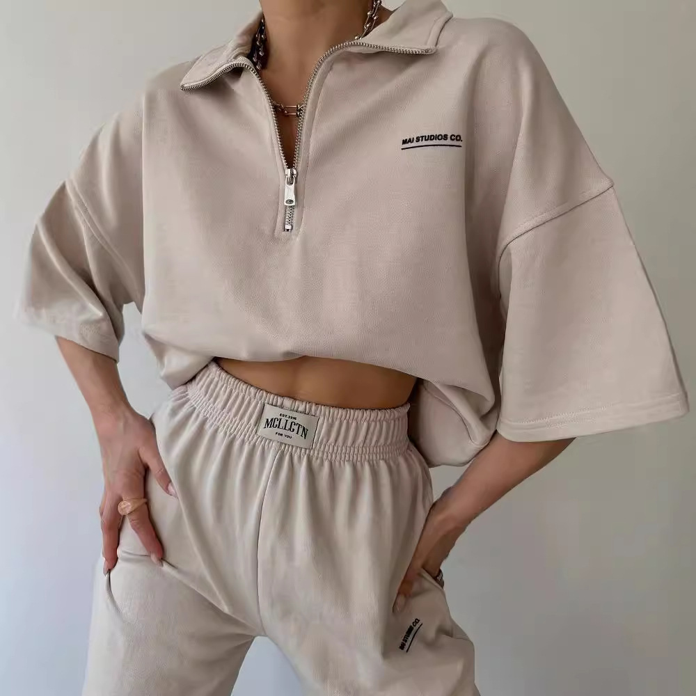 Printed Lapel Short Sleeve Top and Pants Set