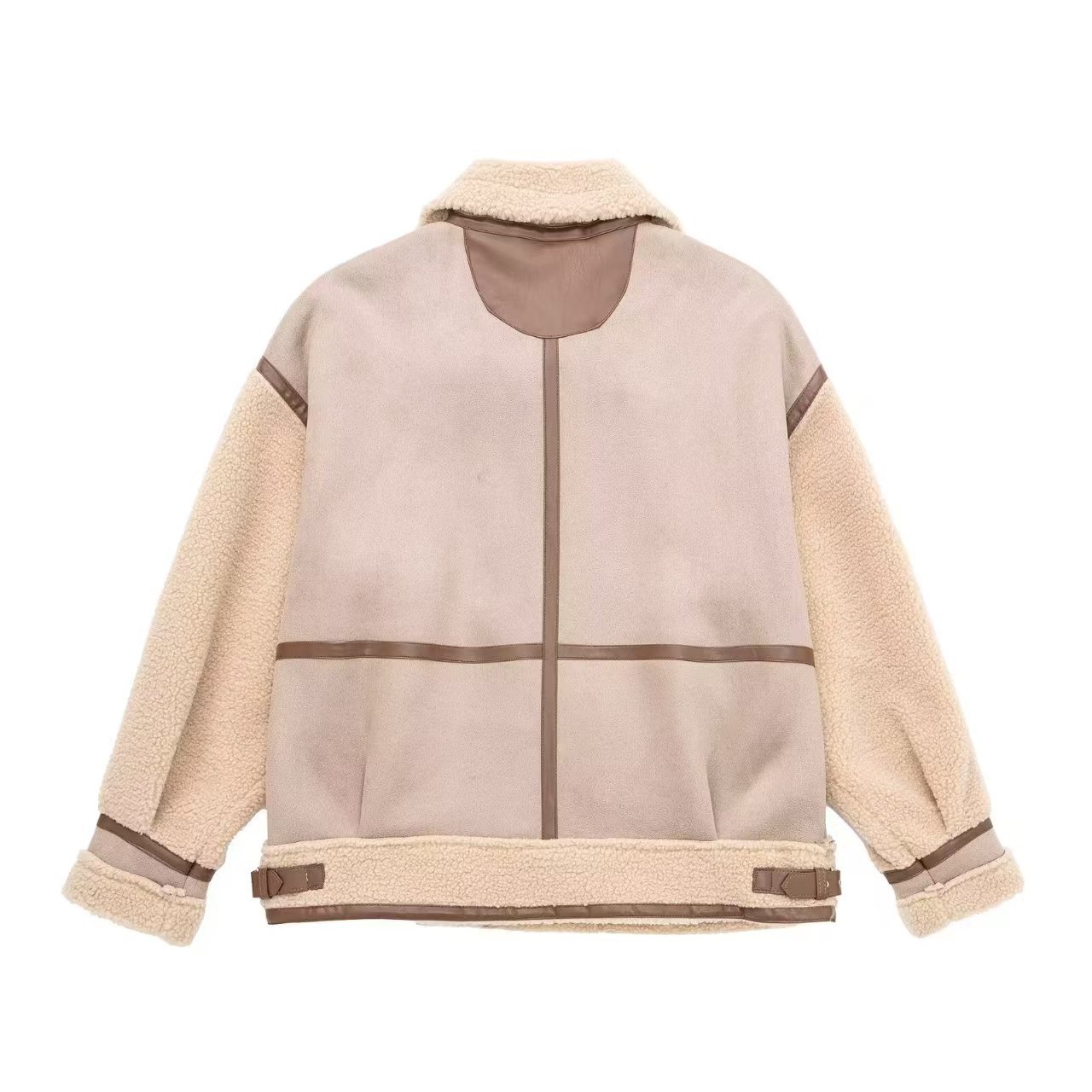 Women's Faux Suede Spliced Collar Long Sleeve Jacket