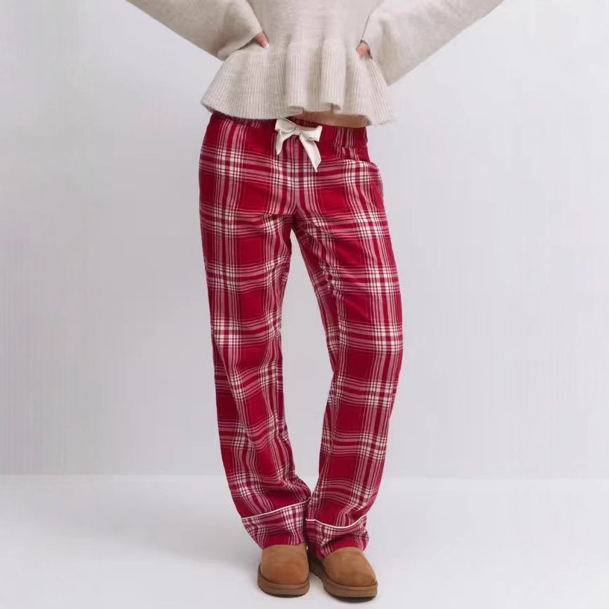 Women's Retro Plaid Bow Two-Piece Set