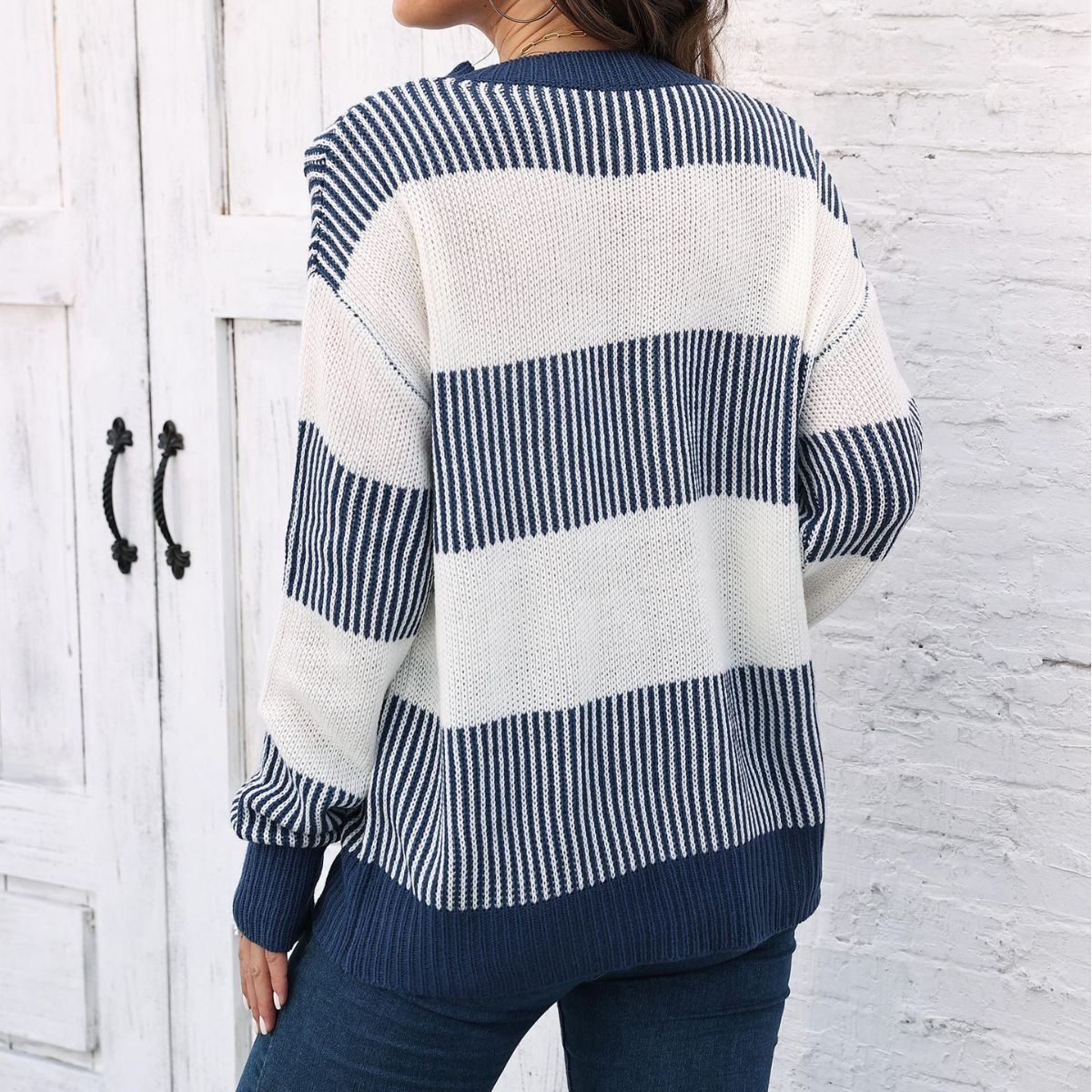 Women's Color-Block Striped Knit Pullover Sweater