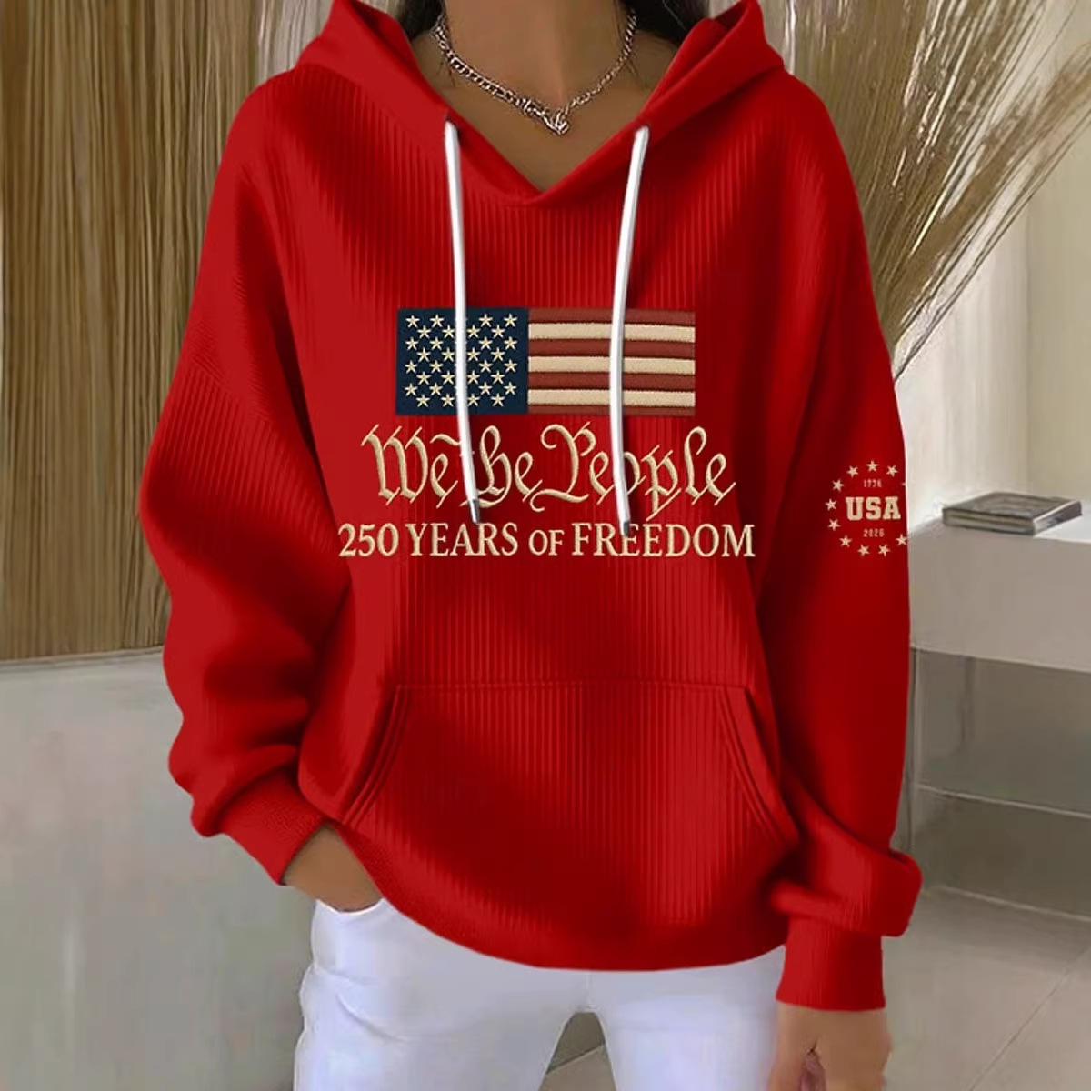 Women's American Flag Letter Print Casual Hoodie