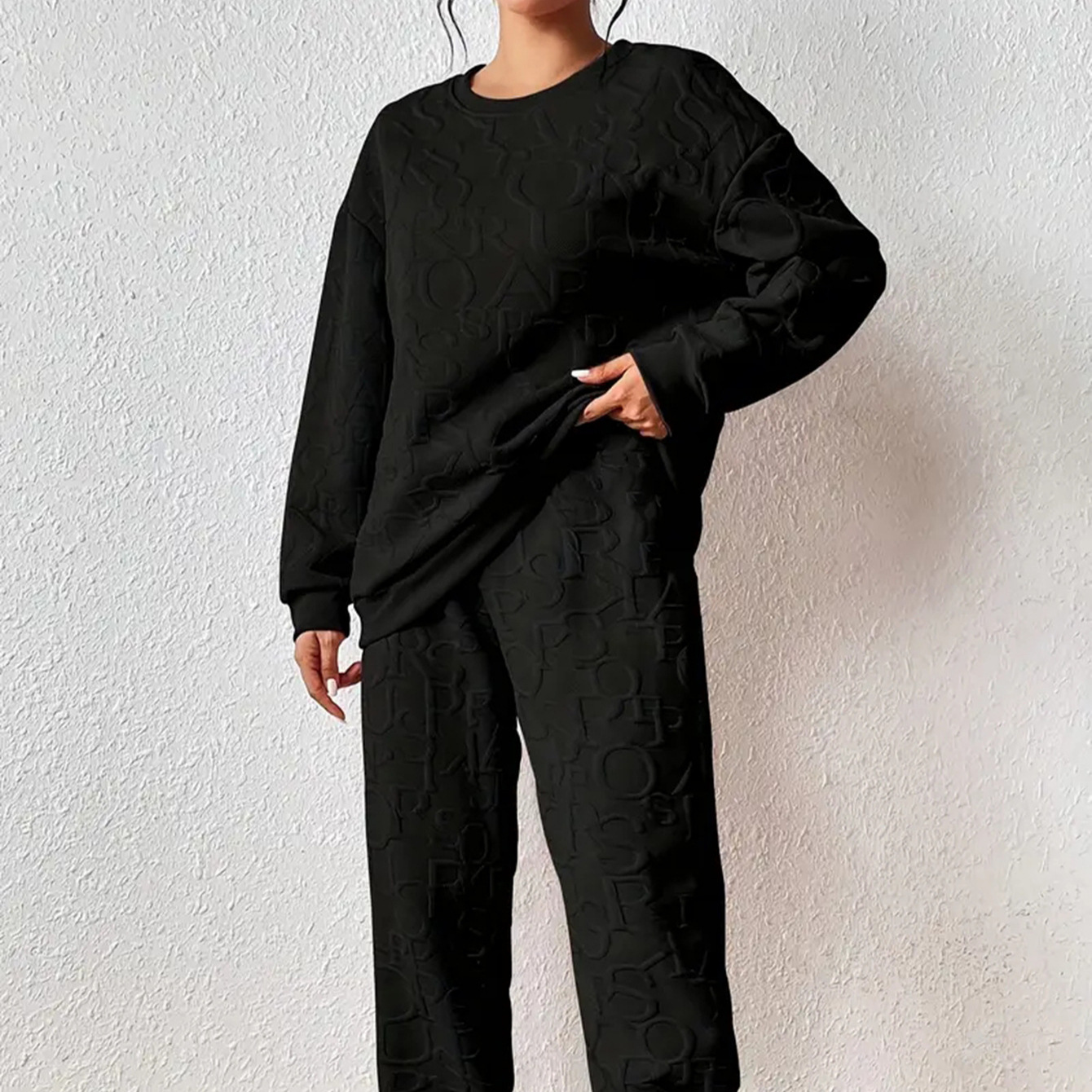 Women's Crewneck Knit Letter Sweatsuit Set