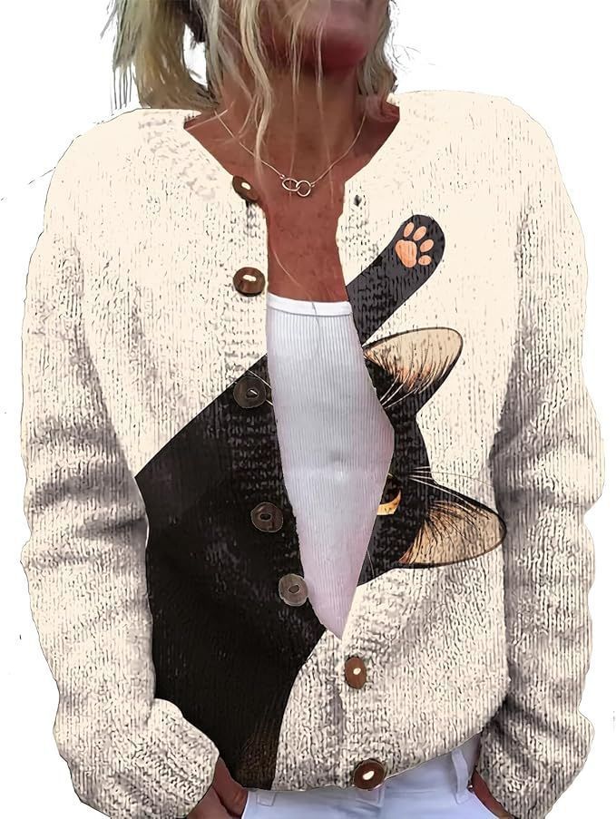Women's Winter Graphic Print Faux Sweater Cardigan with Button Front