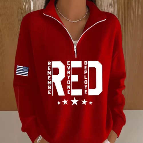USA Red Print Women's Half-Zip Sweatshirt