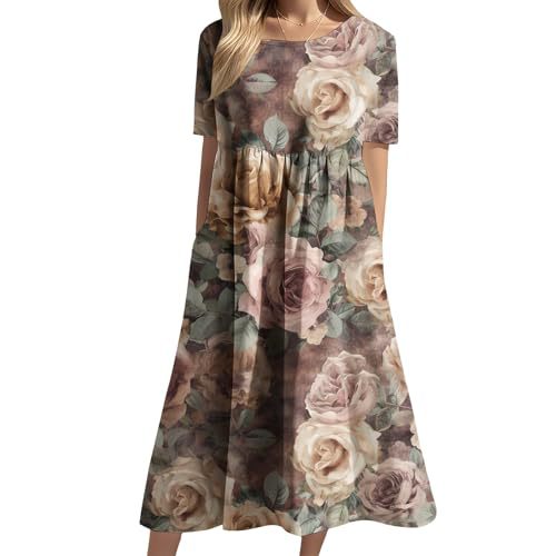 Women's Floral Print Casual A-Line Midi Dress with 3D Digital Print