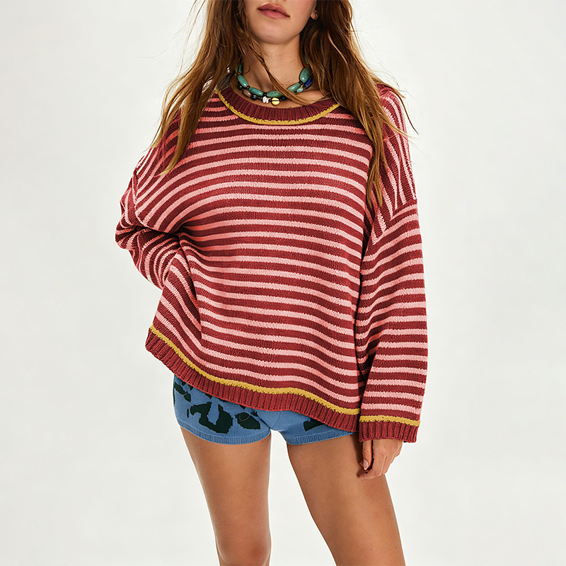 Women's Color-Block Striped Knit Pullover Sweater