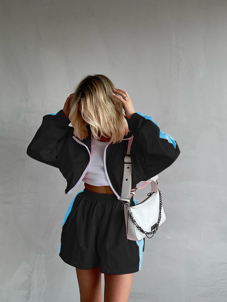 Women's Long Sleeve Zip-Up Track Jacket and Shorts Set