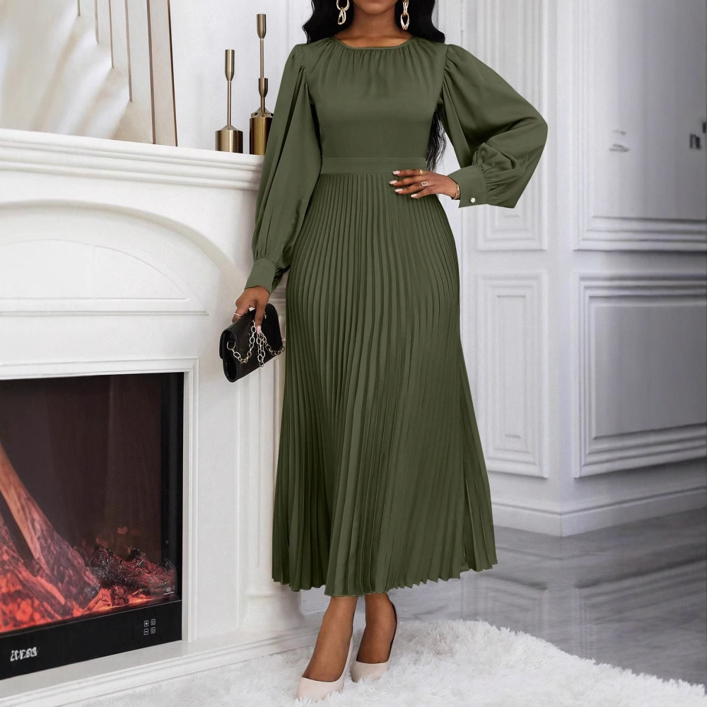 Women's Pleated Long Sleeve Loose Waist Dress