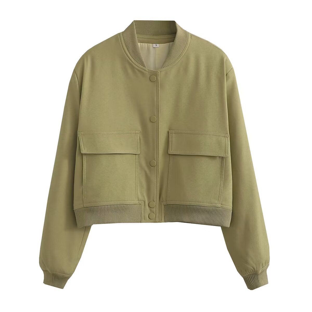 Women's Casual Bomber Jacket – TR Fabric, Button Front, Round Neck