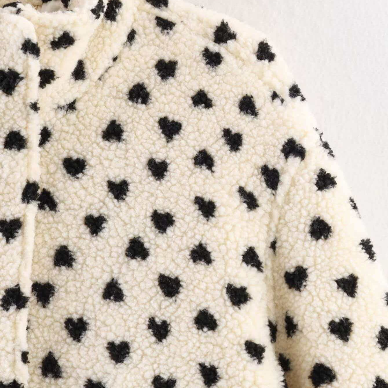 Polka Dot Fleece Zip-Up Jacket with Pockets