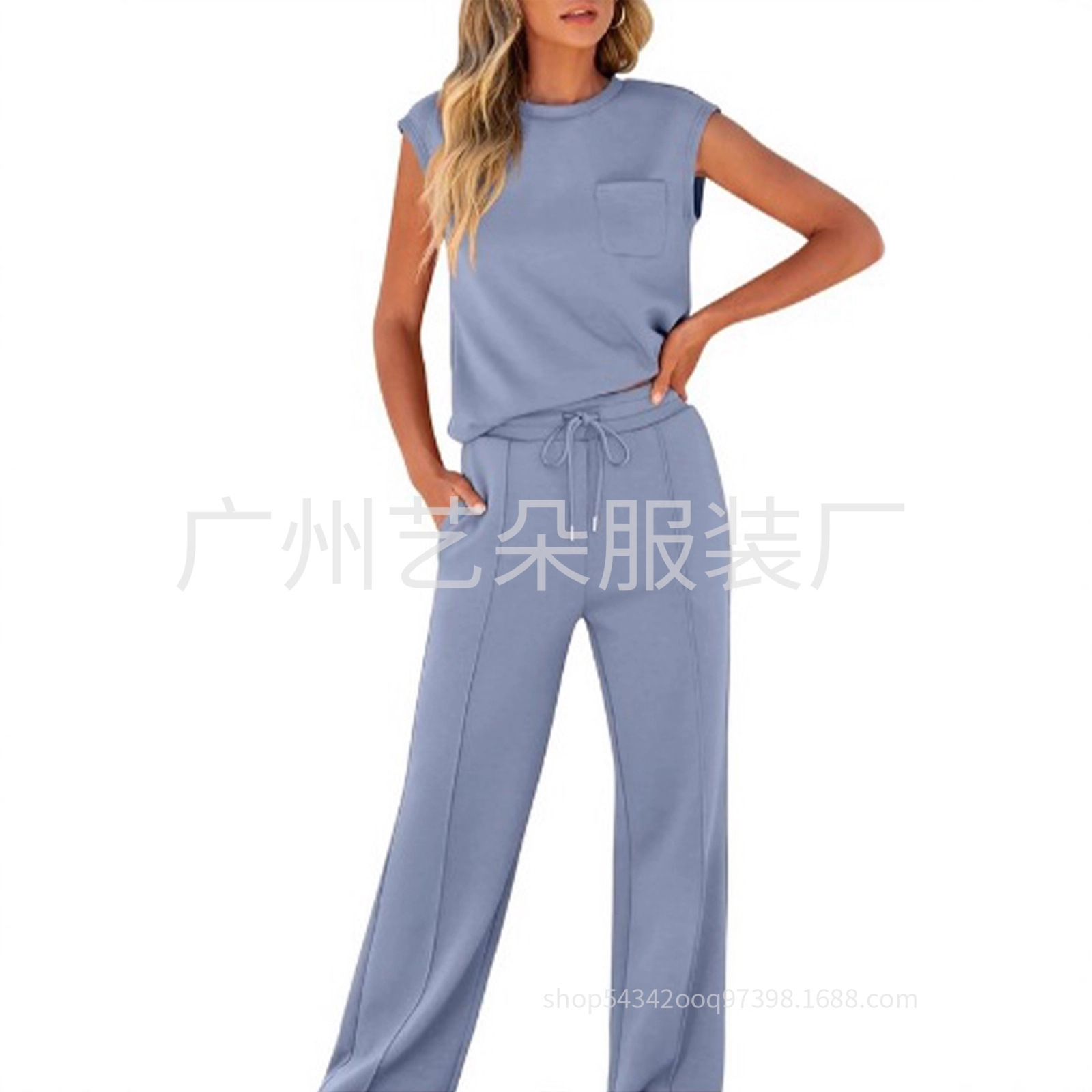 Women's Sleeveless Crewneck Two-Piece Lounge Set – Relaxed Fit