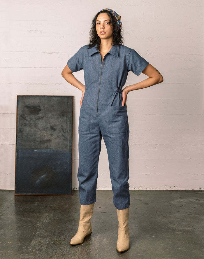 Women's Sexy Zip Front Jumpsuit Casual Straight Leg Cropped Pants