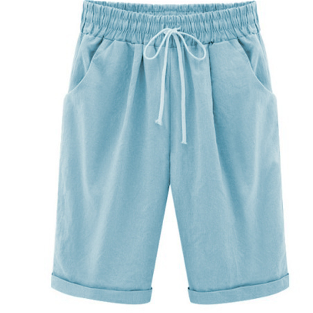 Women's Summer Loose-Fit Capri Pants Cotton Blend High Waist Plus Size