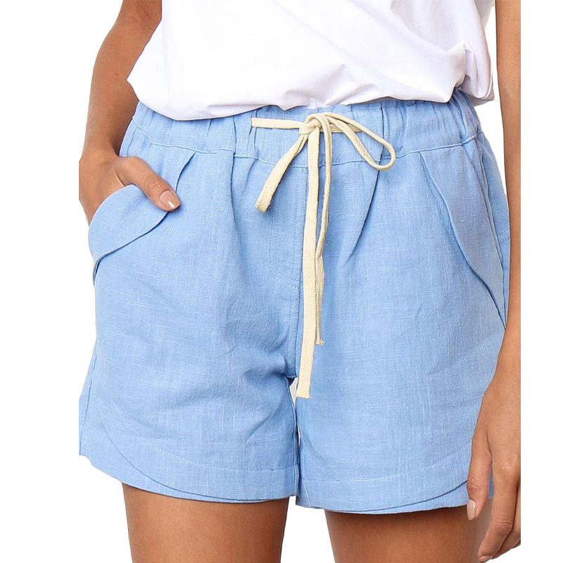Women's High-Waist Drawstring Casual Shorts with Pockets