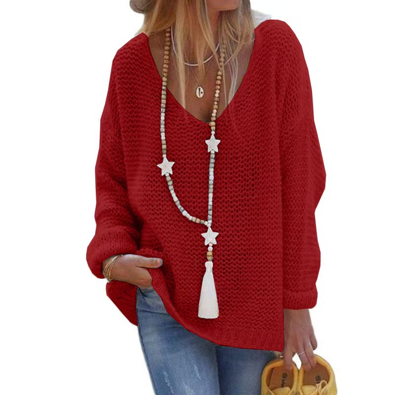 Women's V-Neck Long-Sleeve Knit Sweater