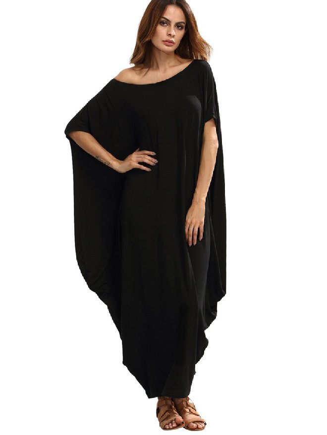 Women's Plus Size Loose Solid Pleated Long Dress