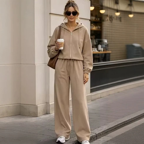 Women's Hooded Bomber Jacket and Wide-Leg Pants Set