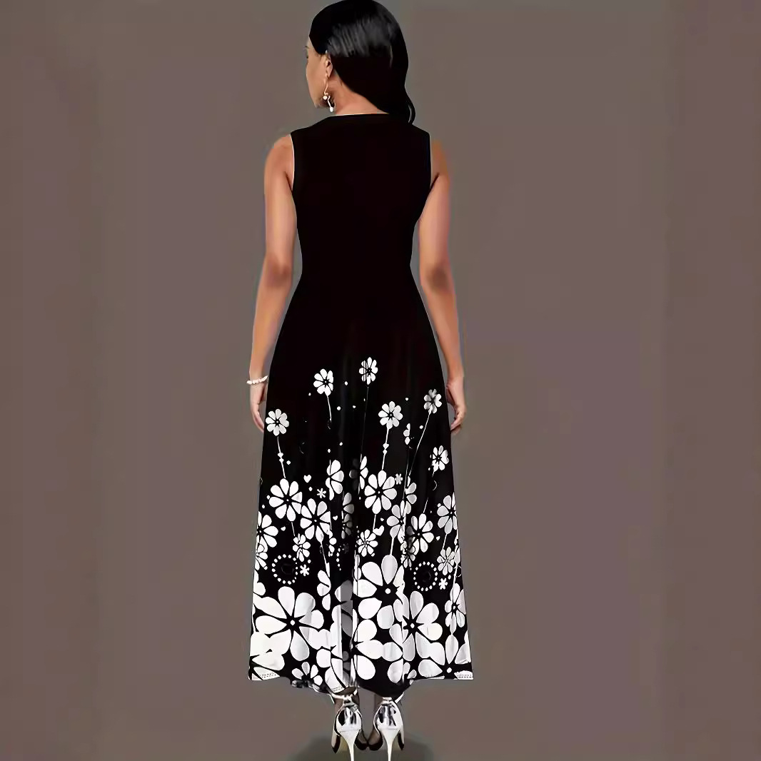 Women's Sleeveless Floral Print Loose Round Neck Casual Dress