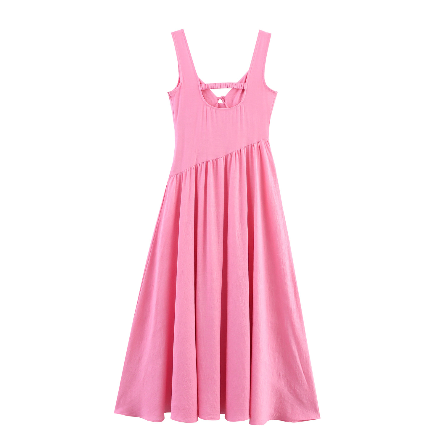 Women's Solid Color Waist-Cinching Sleeveless Midi Dress with Belt