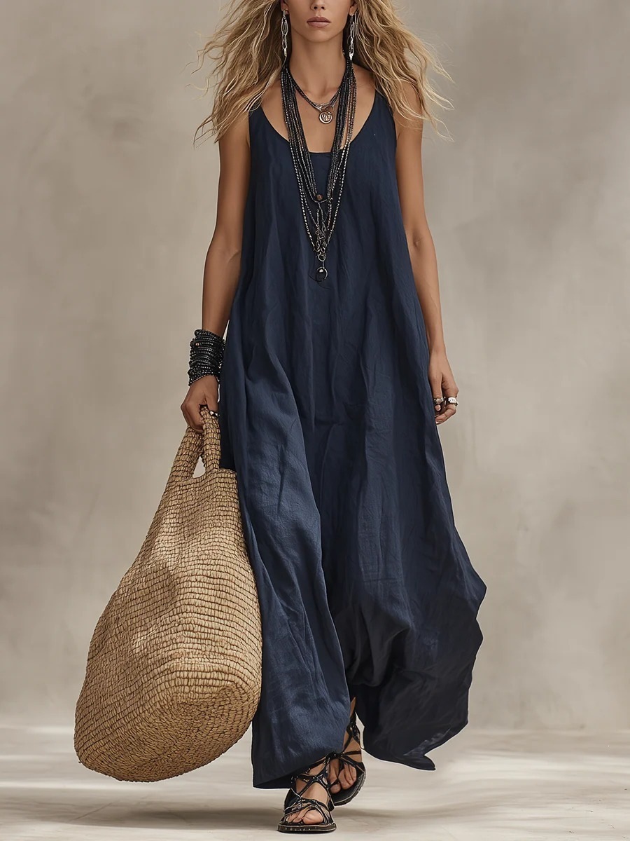 Women's Sleeveless Boho A-Line Maxi Dress Loose Fit
