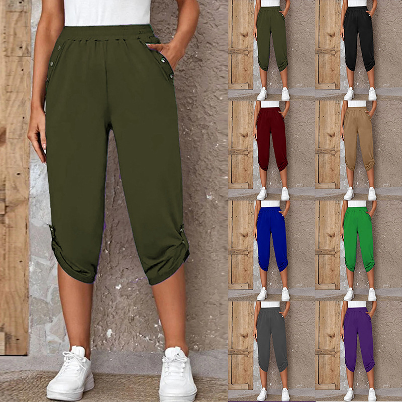 Women's Casual Capri Pants with Elastic Waist