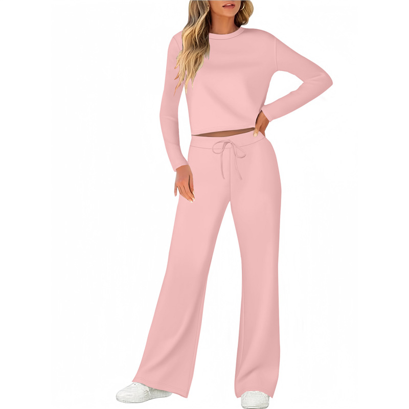 Women's Casual Two-Piece T-Shirt and Pants Set Solid Color Long Sleeve