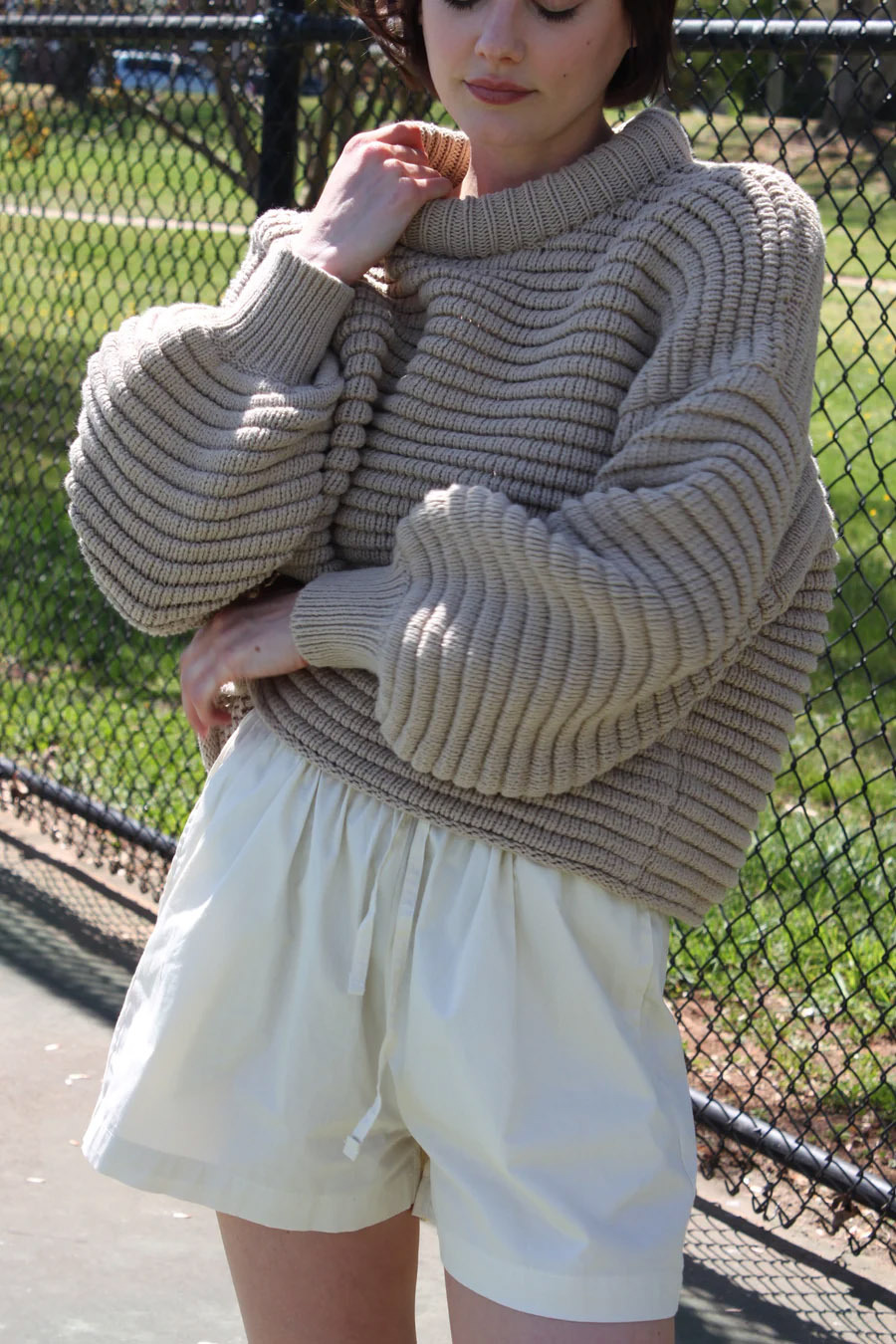 Striped & Solid Pullover Knit Sweater with Half Turtleneck