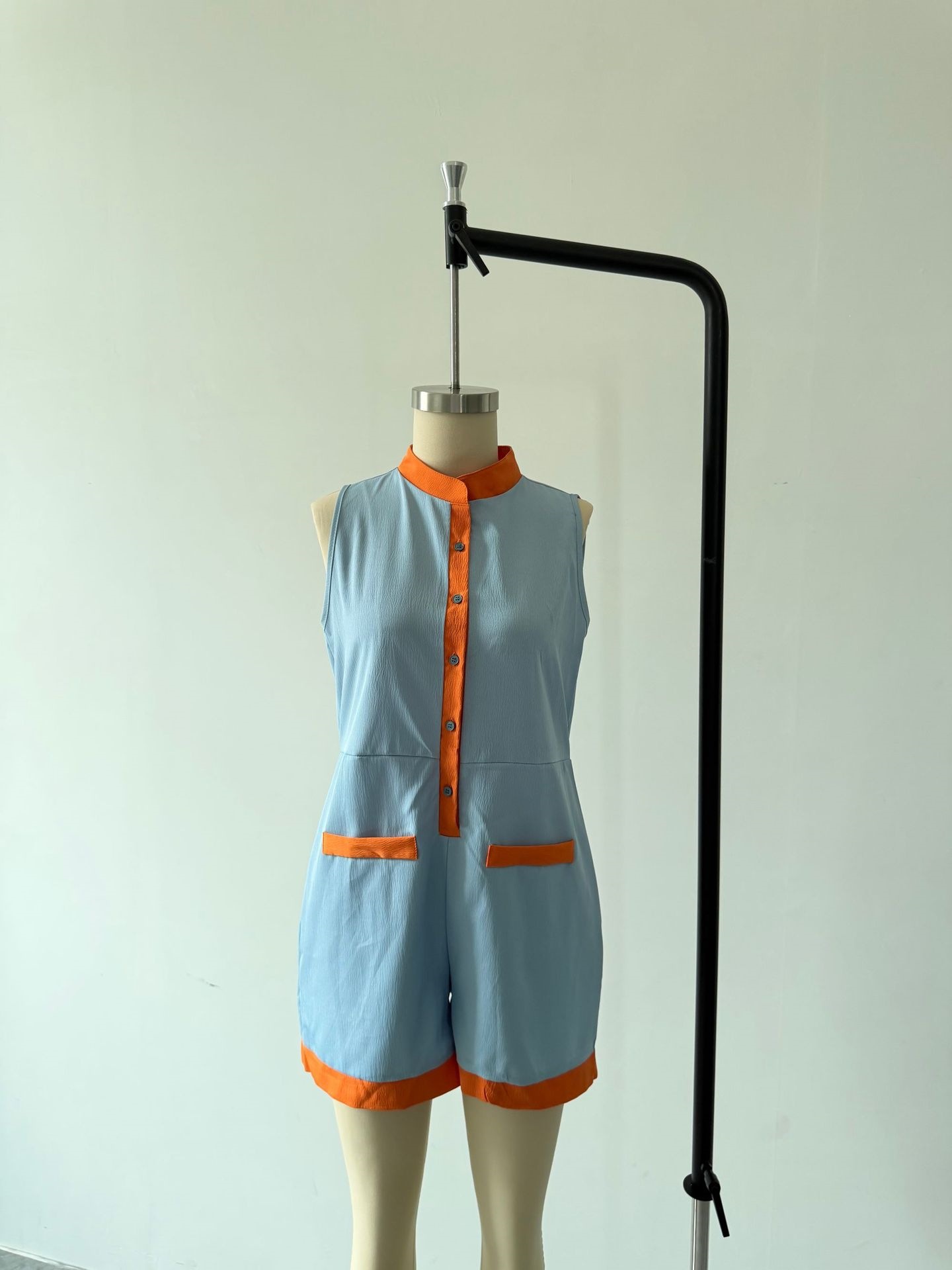 Sleeveless Stand Collar Wide-Leg Romper