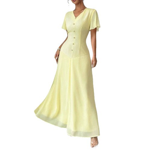 V-Neck Ruffle Short Sleeve Patchwork Midi Dress