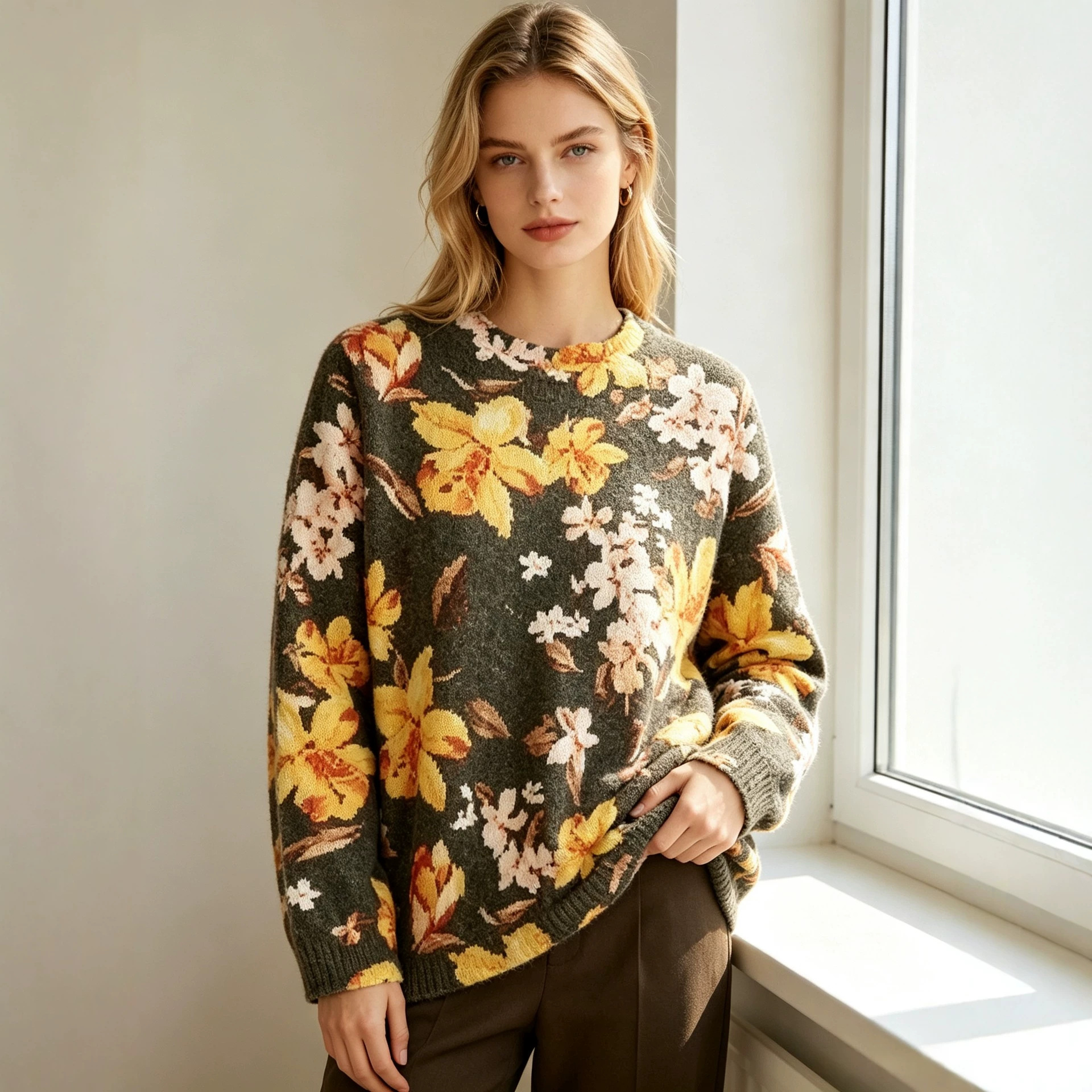 3D Christmas Print Crewneck Pullover Sweater