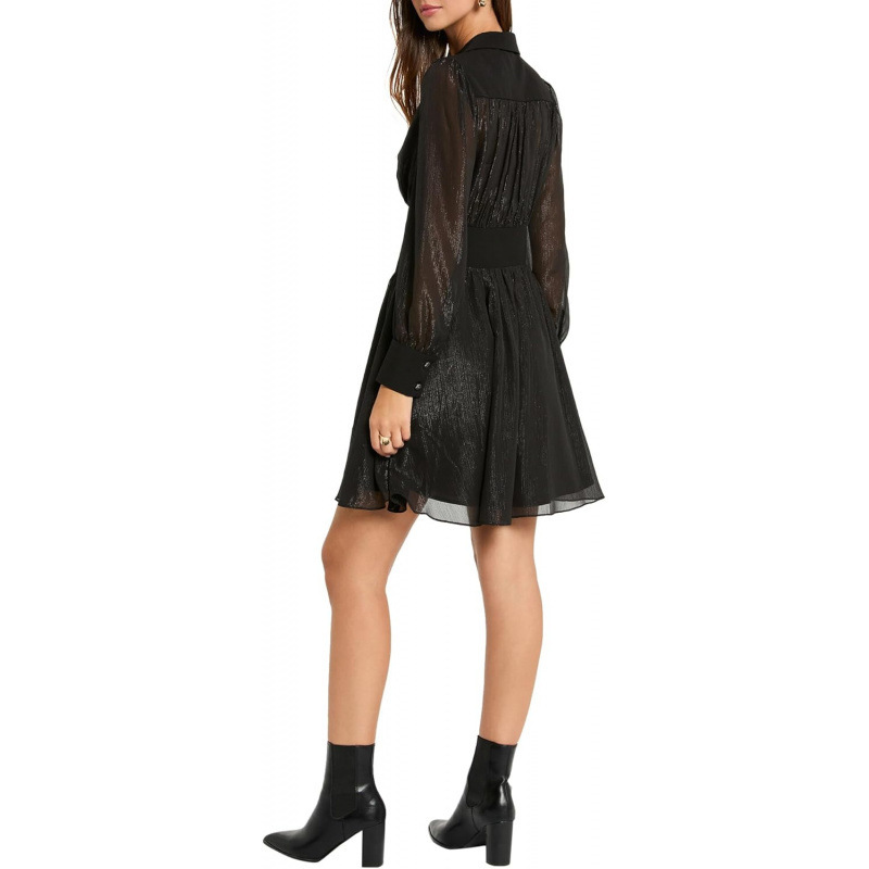 Elegant Collared Long Sleeve Midi Dress