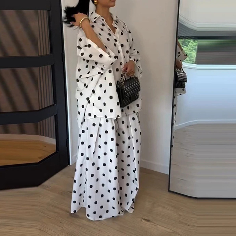 Women's Polka Dot Shirt & Wide-Leg Pants Set