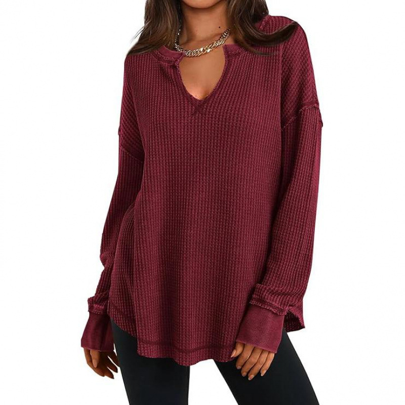 Women's Waffle Knit V-Neck Long Sleeve Cardigan