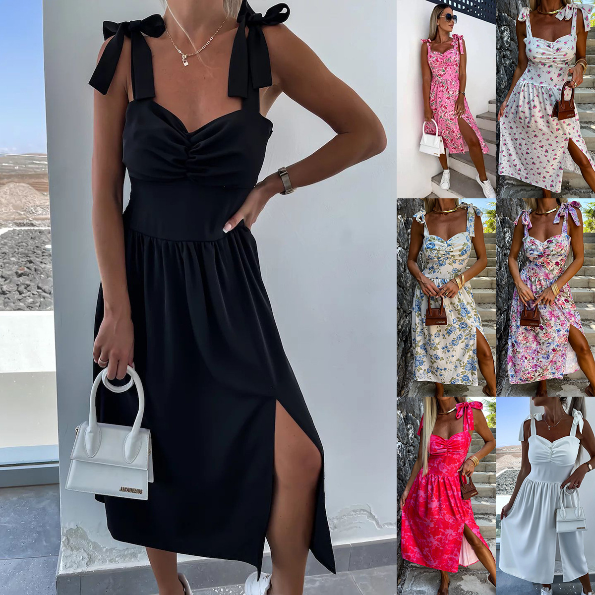 Women's Waist-Cinching Slit Lace-Up Sleeveless Cami Dress