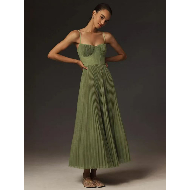 Sleeveless V-Neck Open-Back Ruched A-Line Evening Dress