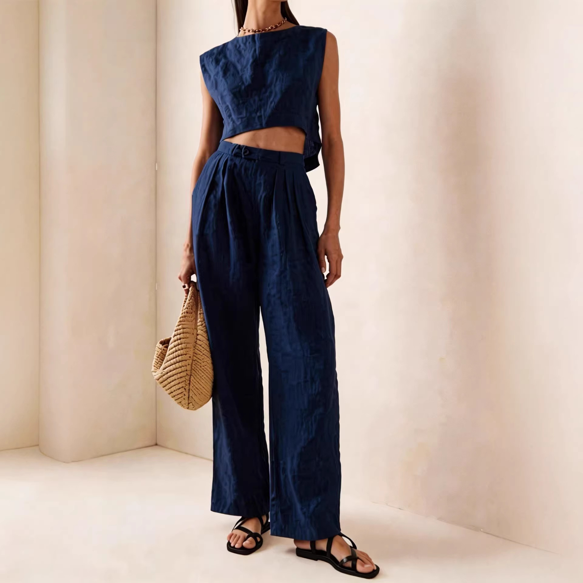 Women's Summer Round Neck Loose Casual Two-Piece Pants Set