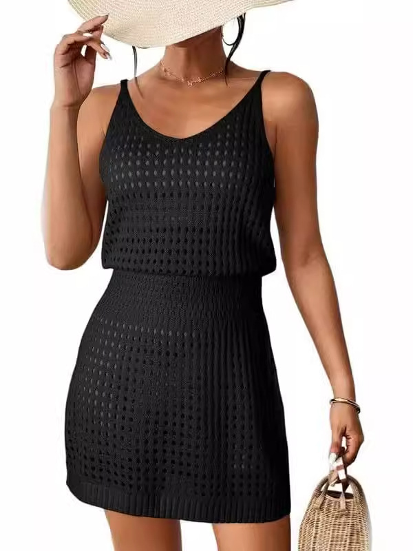 Sexy Knit Cami Dress with Waist-Cinching and Cutout Detail, White Beach Dress