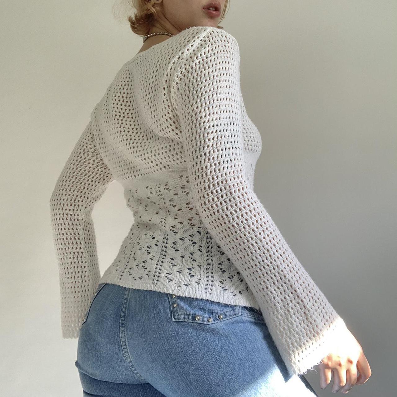 Women's Elegant Crewneck Long Sleeve Slim Fit Hollow Out Knit Sweater