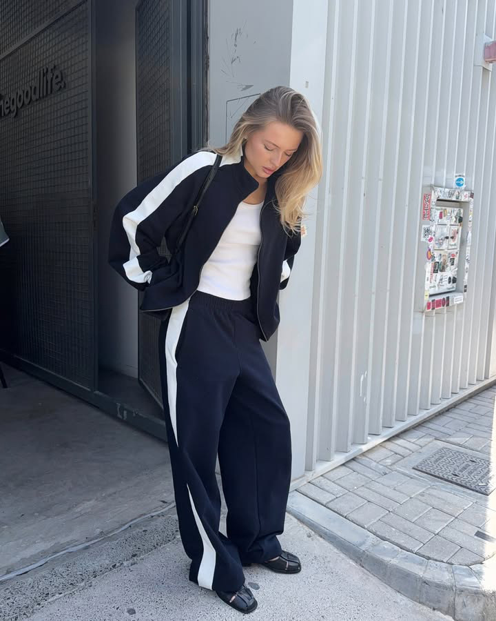 Women's Color-Block Long-Sleeve Sweatshirt & Pants Casual Set