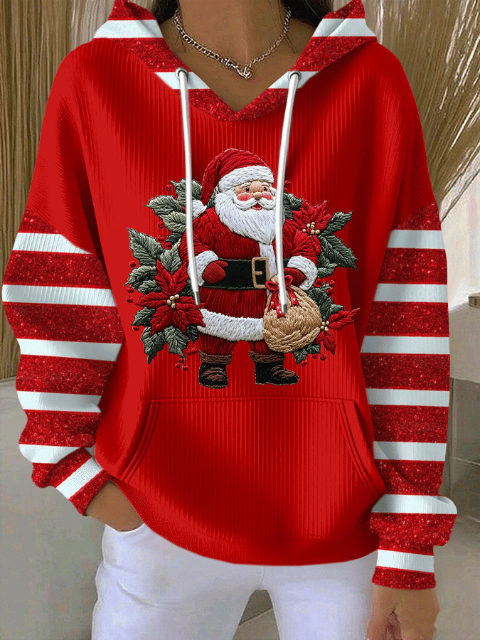 Women's Santa Leaf Gift Print Hooded Sweatshirt