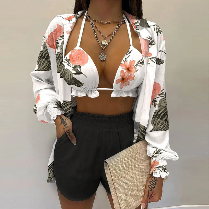 Women's Printed Cami Shirt and Shorts 3-Piece Set