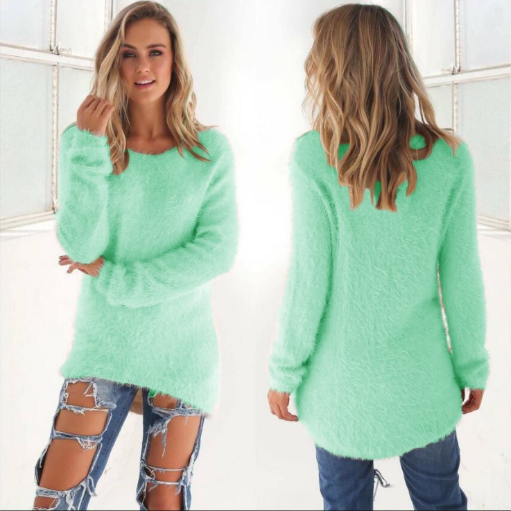 Women's Solid Color Long Sleeve Crewneck Sweater